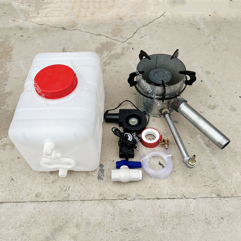 Home Cooking Heater - เตาแก๊สน้ำมันเสียแบบเปลวไฟสีฟ้า ไร้ควัน ให้ความร้อนสูง พร้อมพัดลมปรับระดับได้ และหม้อสำหรับน้ำมัน สำหรับใช้ในบ้านและชนบท